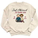 Sweatshirt-Just Married... Years Ago - Personalized Unisex Sweatshirt for Couples | Funny Couple Sweatshirt-Unisex Sweatshirt-Sand-JackNRoy