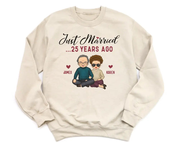 Sweatshirt-Just Married... Years Ago - Personalized Unisex Sweatshirt for Couples | Funny Couple Sweatshirt-Unisex Sweatshirt-Sand-JackNRoy