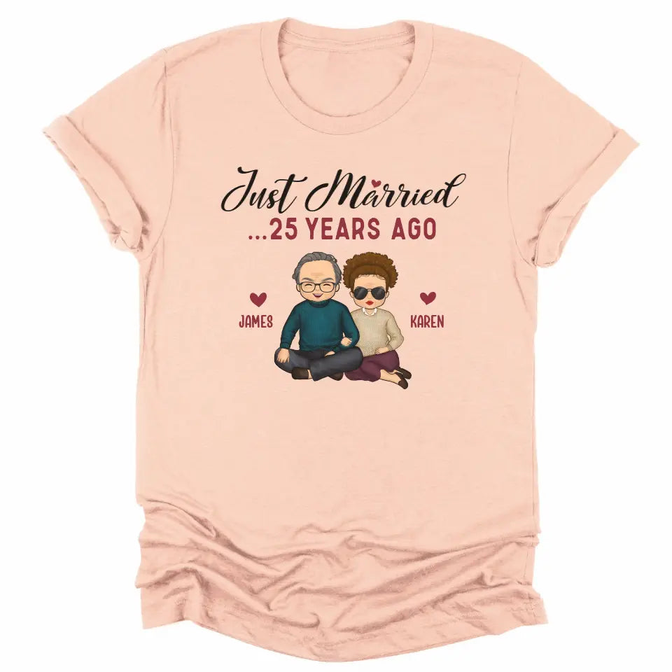 Sweatshirt-Just Married... Years Ago - Personalized Unisex Sweatshirt for Couples | Funny Couple Sweatshirt-Unisex T-Shirt-Heather Peach-JackNRoy