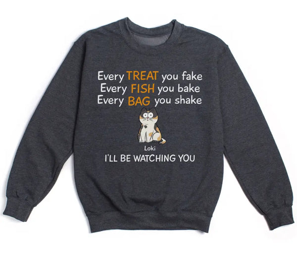 Sweatshirt-I'll be Watching You - Personalized Unisex Sweatshirt for Cat Lovers | Cat Lover Gift | Personalized Gift-Unisex Sweatshirt-Dark Heather-JackNRoy