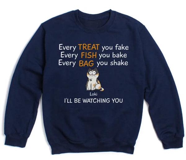 T-Shirt-I'll be Watching You - Personalized Unisex T-Shirt for Cat Lovers | Cat Lover Gift | Personalized Gift-Unisex Sweatshirt-Navy-JackNRoy