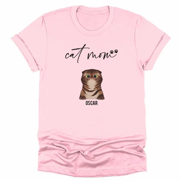 T-Shirt-Cat Mom - Personalized Unisex T-Shirt for Cat Moms | Pet Lover Shirt | Cat Mom Gift-Unisex T-Shirt-Pink-JackNRoy