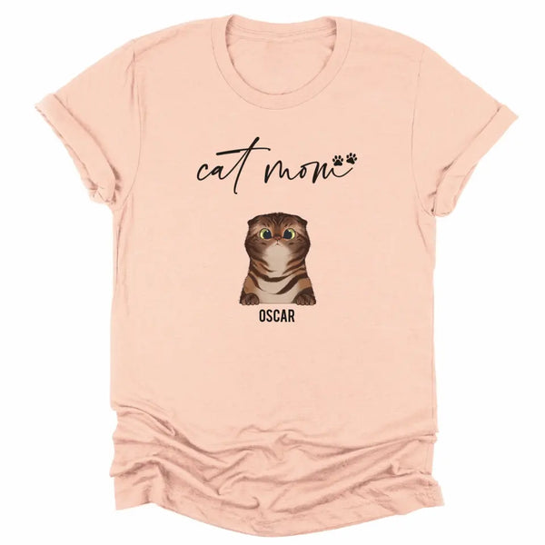 T-Shirt-Cat Mom - Personalized Unisex T-Shirt for Cat Moms | Pet Lover Shirt | Cat Mom Gift-Unisex T-Shirt-Heather Peach-JackNRoy