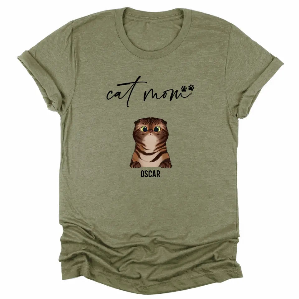 T-Shirt-Cat Mom - Personalized Unisex T-Shirt for Cat Moms | Pet Lover Shirt | Cat Mom Gift-Unisex T-Shirt-Heather Olive-JackNRoy