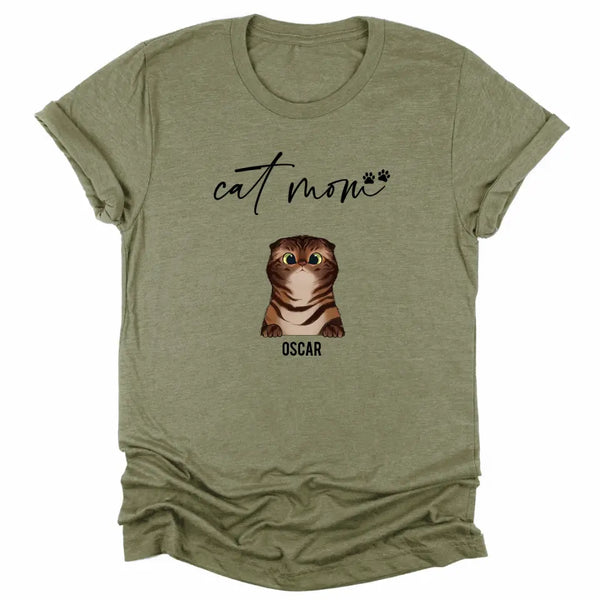 T-Shirt-Cat Mom - Personalized Unisex T-Shirt for Cat Moms | Pet Lover Shirt | Cat Mom Gift-Unisex T-Shirt-Heather Olive-JackNRoy