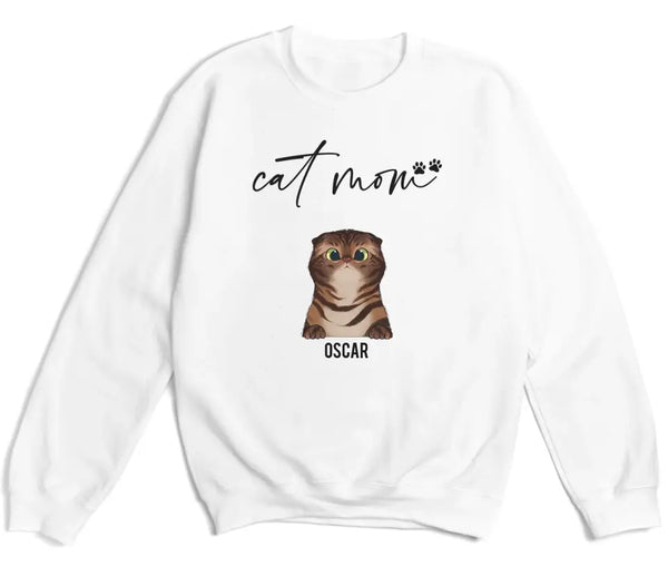 T-Shirt-Cat Mom - Personalized Unisex T-Shirt for Cat Moms | Pet Lover Shirt | Cat Mom Gift-Unisex Sweatshirt-White-JackNRoy