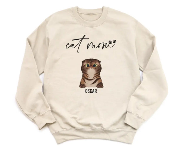 T-Shirt-Cat Mom - Personalized Unisex T-Shirt for Cat Moms | Pet Lover Shirt | Cat Mom Gift-Unisex Sweatshirt-Sand-JackNRoy