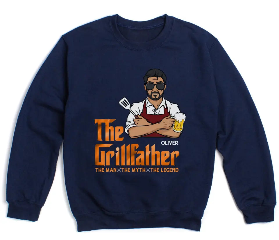 T-Shirt-The Grillfather - Personalized Unisex T-Shirt For Men | Barbeque Lover Shirt | Gift For Him-Unisex Sweatshirt-Navy-JackNRoy