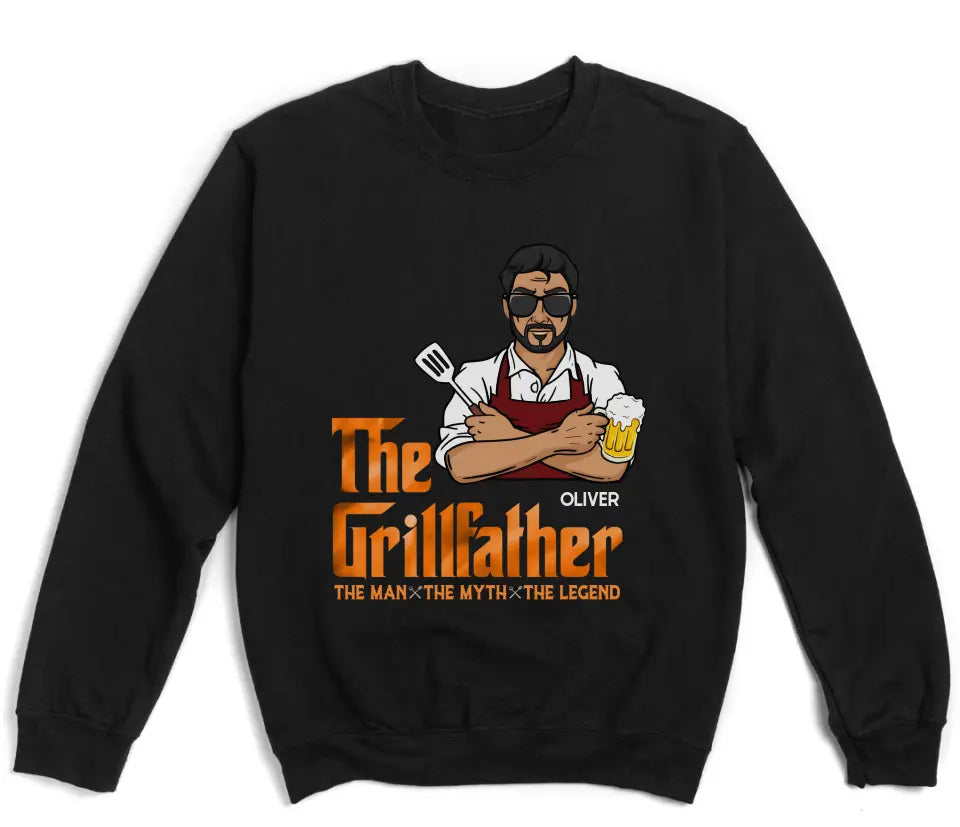 T-Shirt-The Grillfather - Personalized Unisex T-Shirt For Men | Barbeque Lover Shirt | Gift For Him-Unisex Sweatshirt-Black-JackNRoy