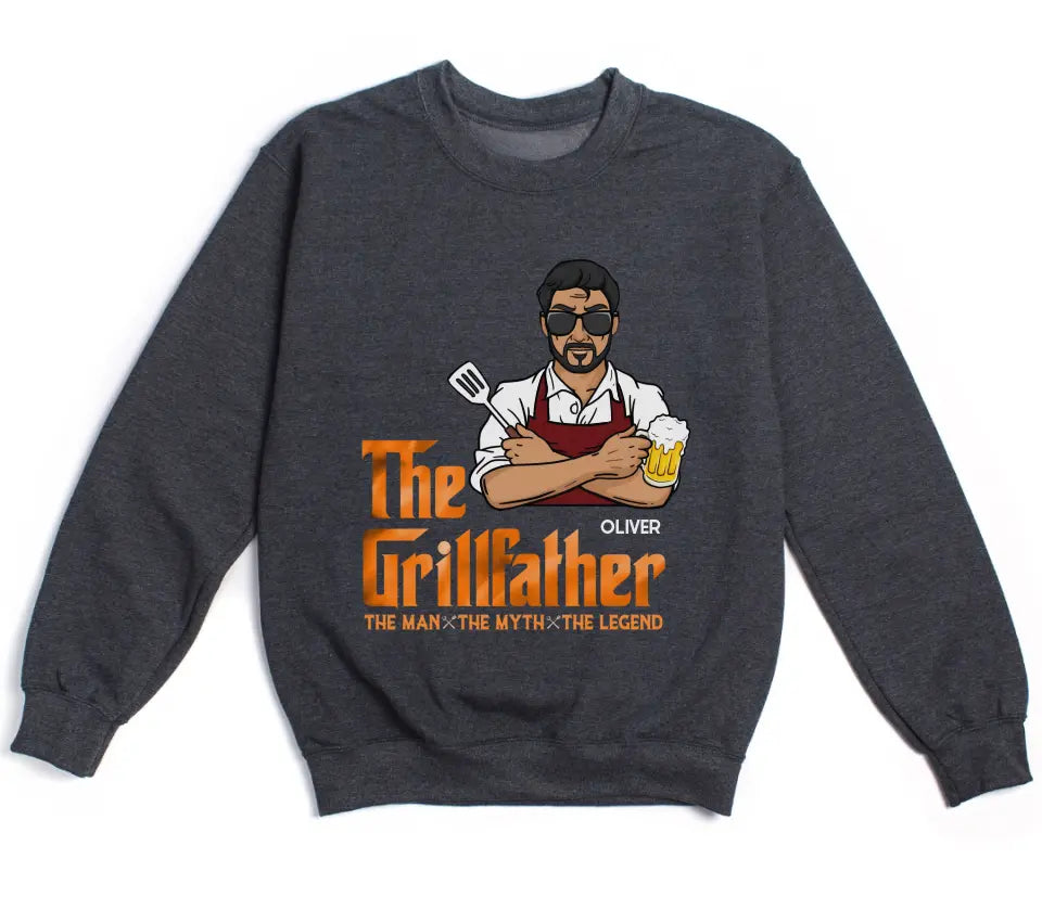 T-Shirt-The Grillfather - Personalized Unisex T-Shirt For Men | Barbeque Lover Shirt | Gift For Him-Unisex Sweatshirt-Dark Heather-JackNRoy