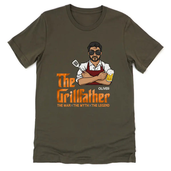 T-Shirt-The Grillfather - Personalized Unisex T-Shirt For Men | Barbeque Lover Shirt | Gift For Him-Unisex T-Shirt-Army-JackNRoy