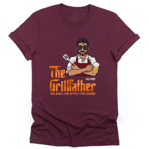 T-Shirt-The Grillfather - Personalized Unisex T-Shirt For Men | Barbeque Lover Shirt | Gift For Him-Unisex T-Shirt-Maroon-JackNRoy