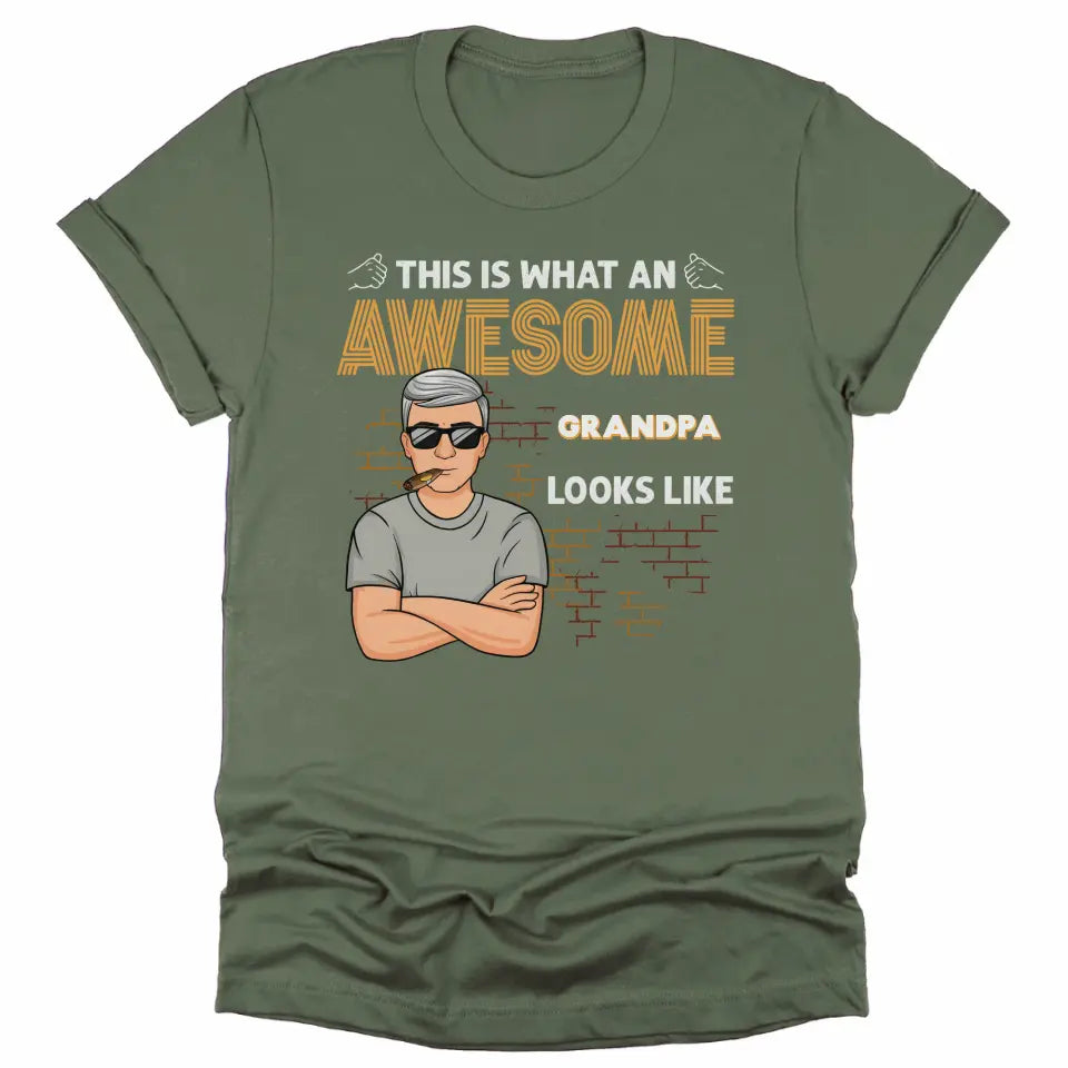 T-Shirt-Awesome Dad/Grandpa - Personalized Unisex T-Shirt for Men | Grandpa Gift | Dad Shirt-Unisex T-Shirt-Military Green-JackNRoy