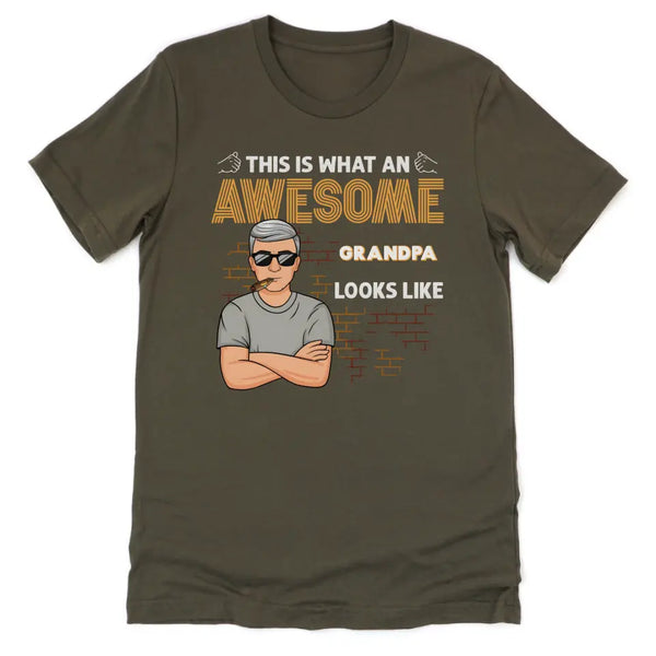 T-Shirt-Awesome Dad/Grandpa - Personalized Unisex T-Shirt for Men | Grandpa Gift | Dad Shirt-Unisex T-Shirt-Army-JackNRoy