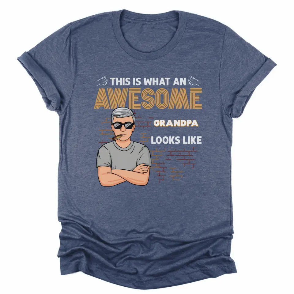 T-Shirt-Awesome Dad/Grandpa - Personalized Unisex T-Shirt for Men | Grandpa Gift | Dad Shirt-Unisex T-Shirt-Heather Navy-JackNRoy