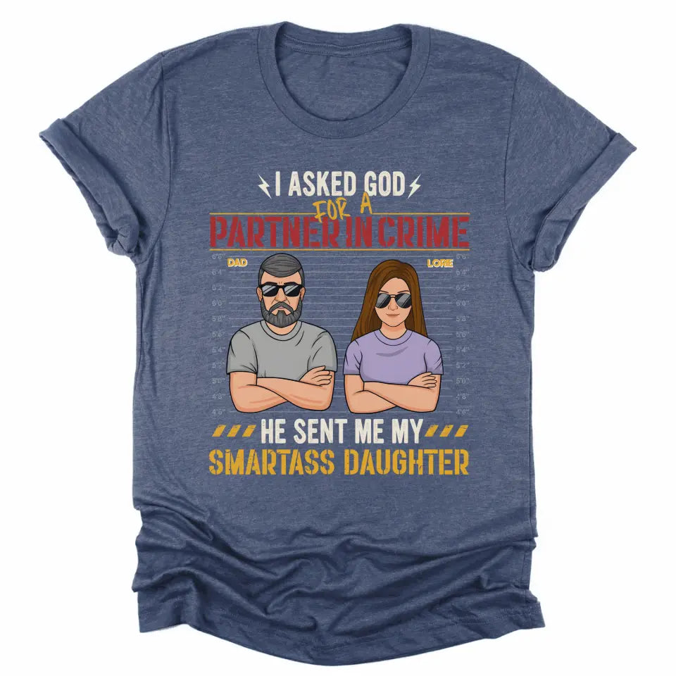 T-Shirt-Partners In Crime (Daughter) - Personalized T-Shirt for Dad | Gifts for Dad | Dad Shirts-Unisex T-Shirt-Heather Navy-JackNRoy