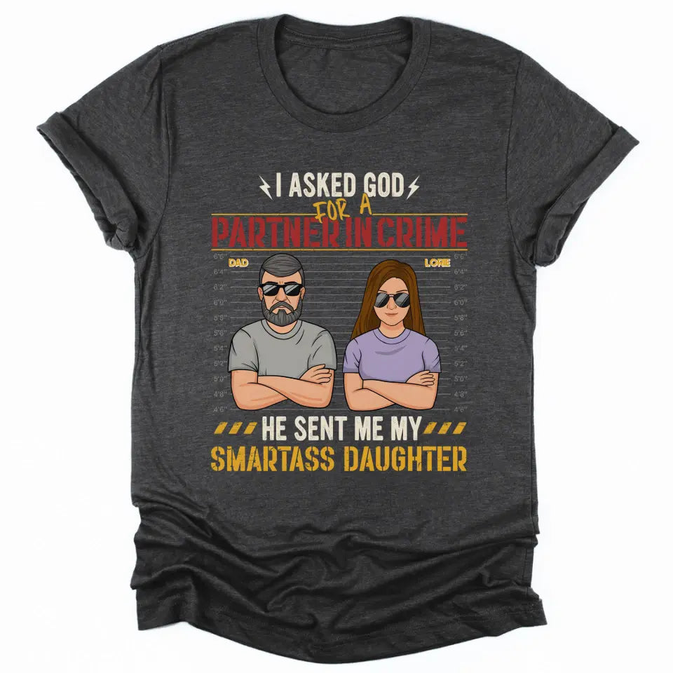 T-Shirt-Partners In Crime (Daughter) - Personalized T-Shirt for Dad | Gifts for Dad | Dad Shirts-Unisex T-Shirt-Dark Grey Heather-JackNRoy