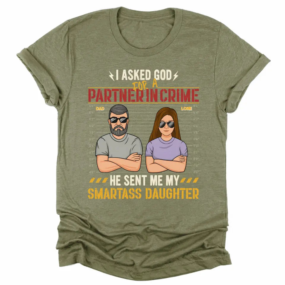 T-Shirt-Partners In Crime (Daughter) - Personalized T-Shirt for Dad | Gifts for Dad | Dad Shirts-Unisex T-Shirt-Heather Olive-JackNRoy