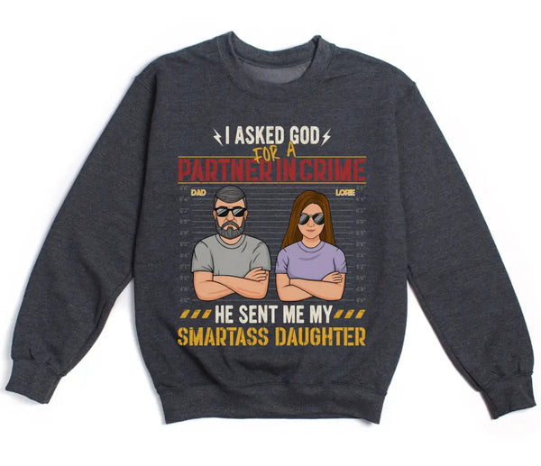 T-Shirt-Partners In Crime (Daughter) - Personalized T-Shirt for Dad | Gifts for Dad | Dad Shirts-Unisex Sweatshirt-Dark Heather-JackNRoy