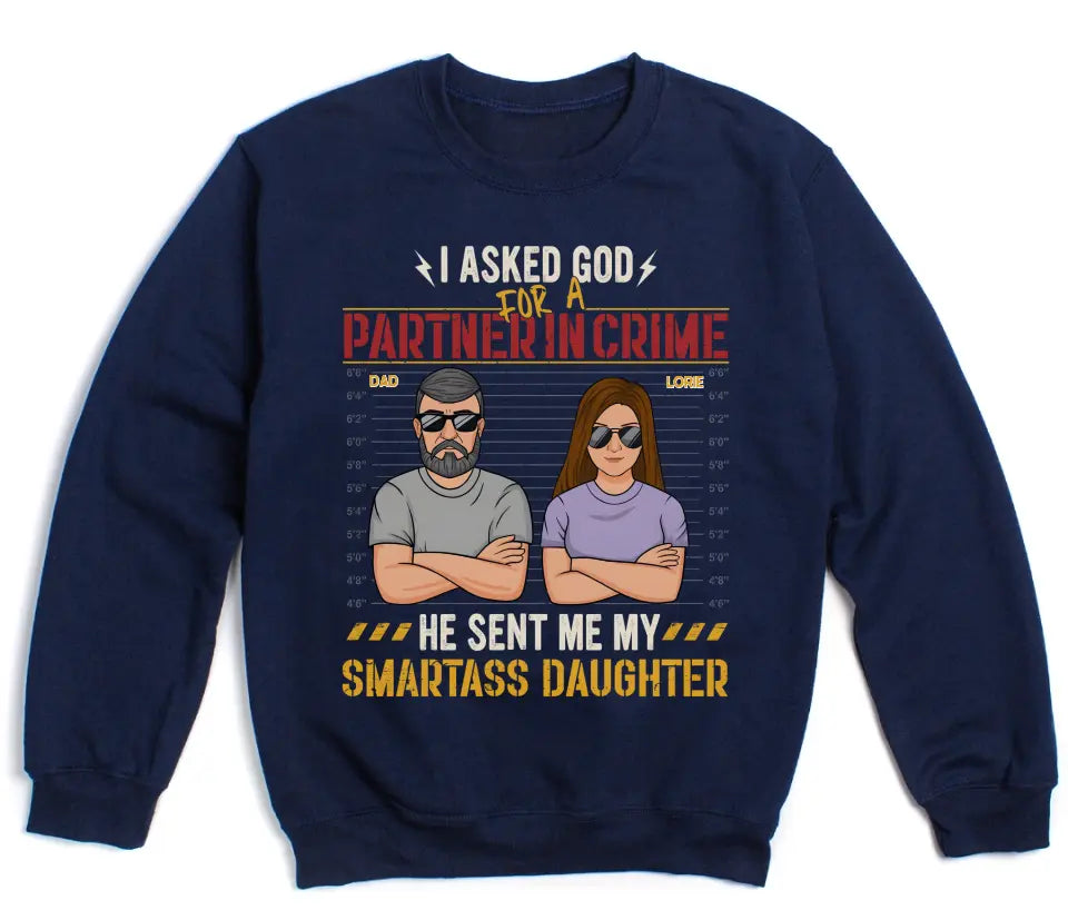 T-Shirt-Partners In Crime (Daughter) - Personalized T-Shirt for Dad | Gifts for Dad | Dad Shirts-Unisex Sweatshirt-Navy-JackNRoy