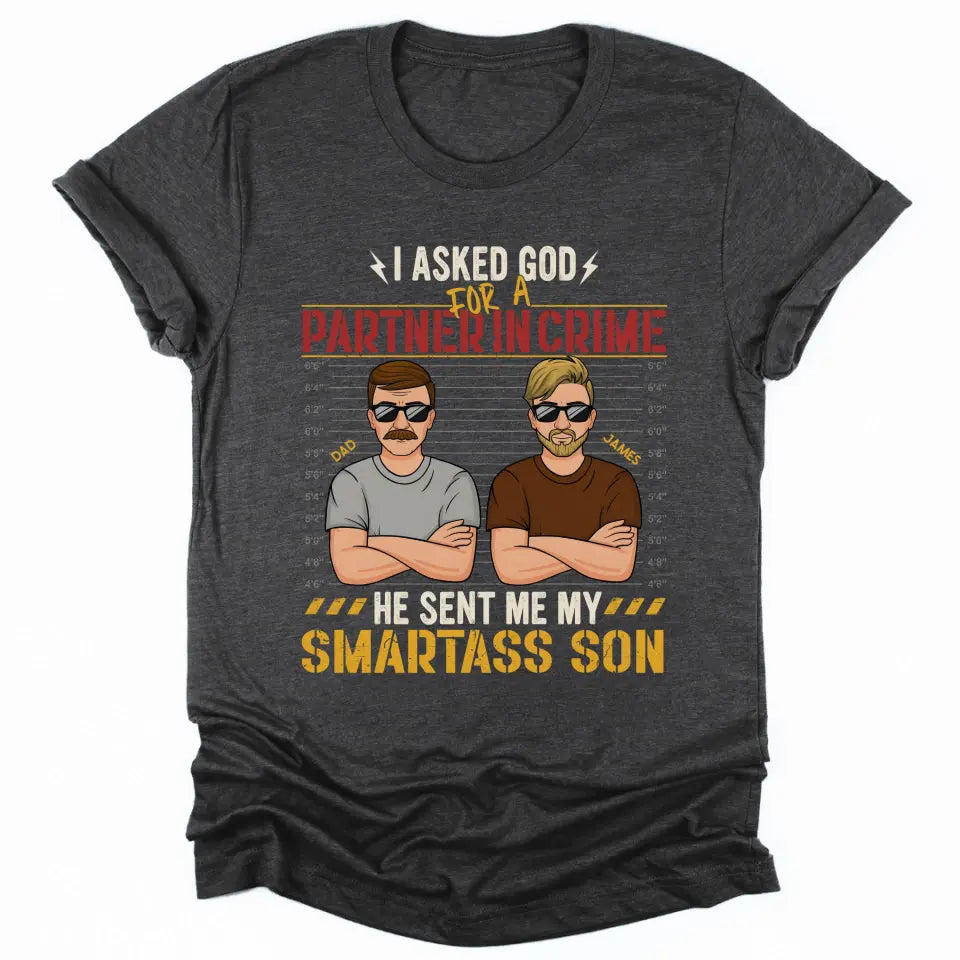 T-Shirt-Partners In Crime (Son) - Personalized Unisex T-Shirt for Dad | Dad Shirt | Dad Gift-Unisex T-Shirt-Dark Grey Heather-JackNRoy