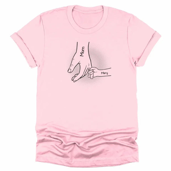 T-Shirt-Holding Hands - Personalized Unisex T-Shirt | Gift for Mom | Grandma Shirt | Family Shirt-Unisex T-Shirt-Pink-JackNRoy