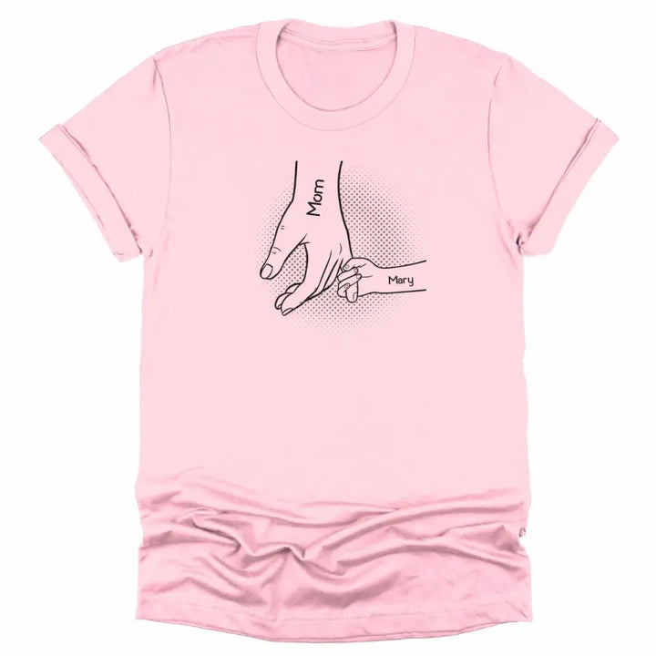 Shirts & Tops-Holding Hands - Personalized Unisex T-Shirt | Gift for Mom | Grandma Shirt | Family Shirt-Unisex T-Shirt-Pink-JackNRoy