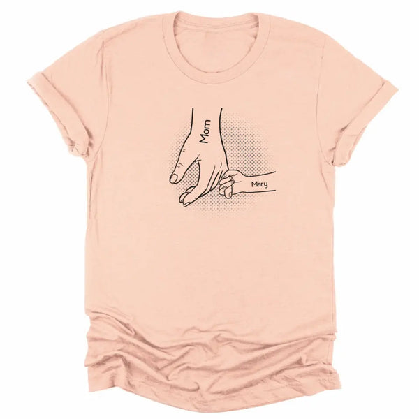 T-Shirt-Holding Hands - Personalized Unisex T-Shirt | Gift for Mom | Grandma Shirt | Family Shirt-Unisex T-Shirt-Heather Peach-JackNRoy