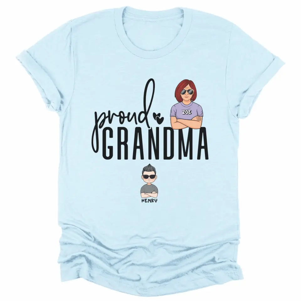 T-Shirt-Proud Grandma - Personalized Unisex T-Shirt | Grandmother T-Shirt | Grandma Gift-Unisex T-Shirt-Heather Ice Blue-JackNRoy