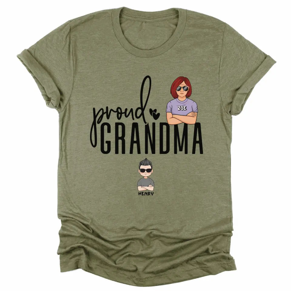 T-Shirt-Proud Grandma - Personalized Unisex T-Shirt | Grandmother T-Shirt | Grandma Gift-Unisex T-Shirt-Heather Olive-JackNRoy