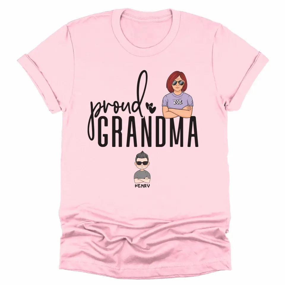 T-Shirt-Proud Grandma - Personalized Unisex T-Shirt | Grandmother T-Shirt | Grandma Gift-Unisex T-Shirt-Pink-JackNRoy