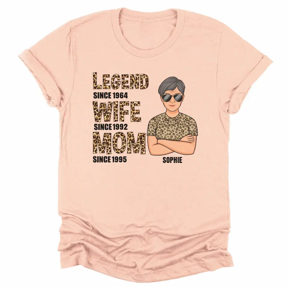 T-Shirt-Legend, Wife, Mom - Personalized Unisex T-Shirt | Mom Shirt | Gift For Mom | Wife Gifts-Unisex T-Shirt-Heather Peach-JackNRoy