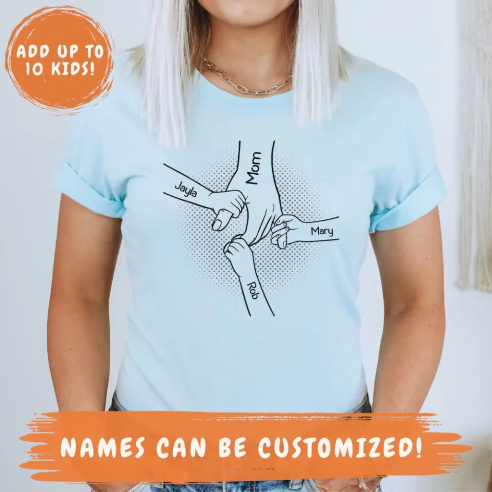 Shirts & Tops-Holding Hands - Personalized Unisex T-Shirt | Gift for Mom | Grandma Shirt | Family Shirt-JackNRoy