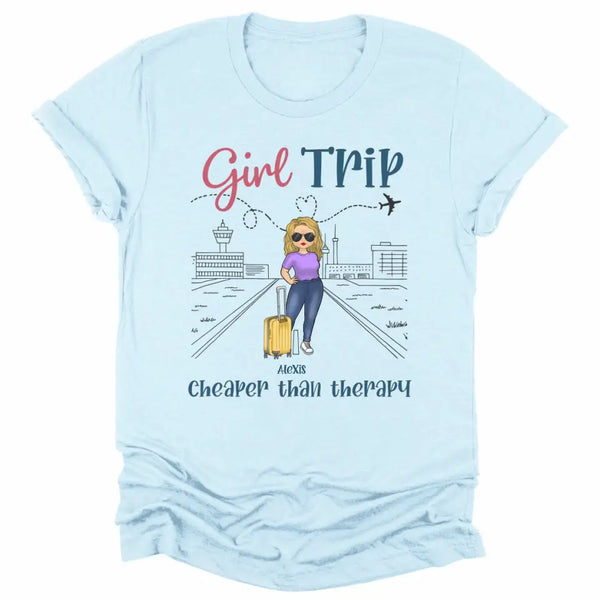 T-Shirt-Girls Trip Cheaper Than Therapy - Personalized Unisex T-Shirt | Gift for Besties | Friends T-Shirt-Unisex T-Shirt-Heather Ice Blue-JackNRoy