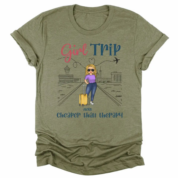 T-Shirt-Girls Trip Cheaper Than Therapy - Personalized Unisex T-Shirt | Gift for Besties | Friends T-Shirt-Unisex T-Shirt-Heather Olive-JackNRoy