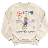 T-Shirt-Girls Trip Cheaper Than Therapy - Personalized Unisex T-Shirt | Gift for Besties | Friends T-Shirt-Unisex Sweatshirt-Sand-JackNRoy