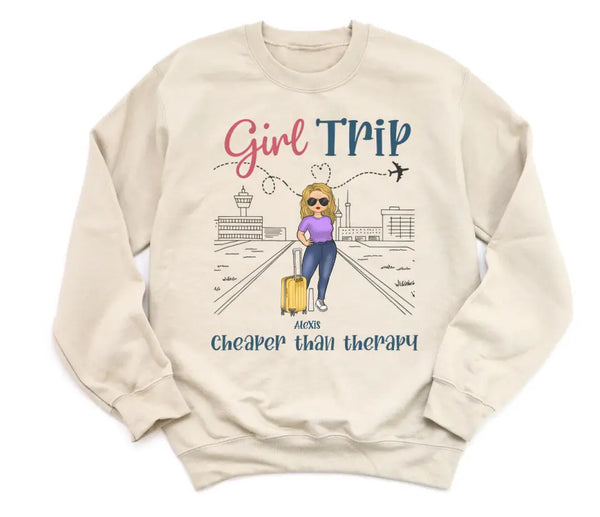 T-Shirt-Girls Trip Cheaper Than Therapy - Personalized Unisex T-Shirt | Gift for Besties | Friends T-Shirt-Unisex Sweatshirt-Sand-JackNRoy