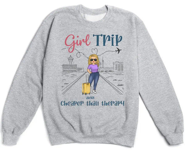 T-Shirt-Girls Trip Cheaper Than Therapy - Personalized Unisex T-Shirt | Gift for Besties | Friends T-Shirt-Unisex Sweatshirt-Sport Grey-JackNRoy