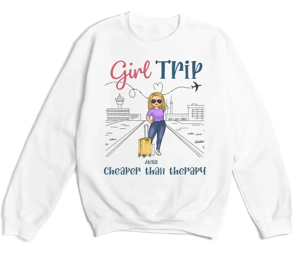 T-Shirt-Girls Trip Cheaper Than Therapy - Personalized Unisex T-Shirt | Gift for Besties | Friends T-Shirt-Unisex Sweatshirt-White-JackNRoy