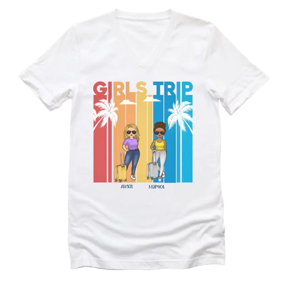 T-Shirt-Girls Trip - Personalized Unisex T-Shirt | Gift For Besties | Traveling Shirt-Unisex V-Neck-S-JackNRoy