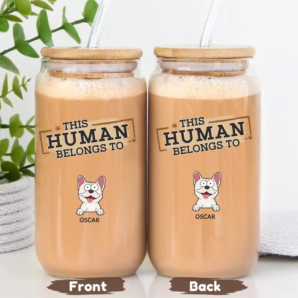 Glass Can-This Human Belongs To - Personalized Glass Can (16oz) | Pet Lover Gift | Custom Tumbler-16oz Glass Can-Glass-JackNRoy