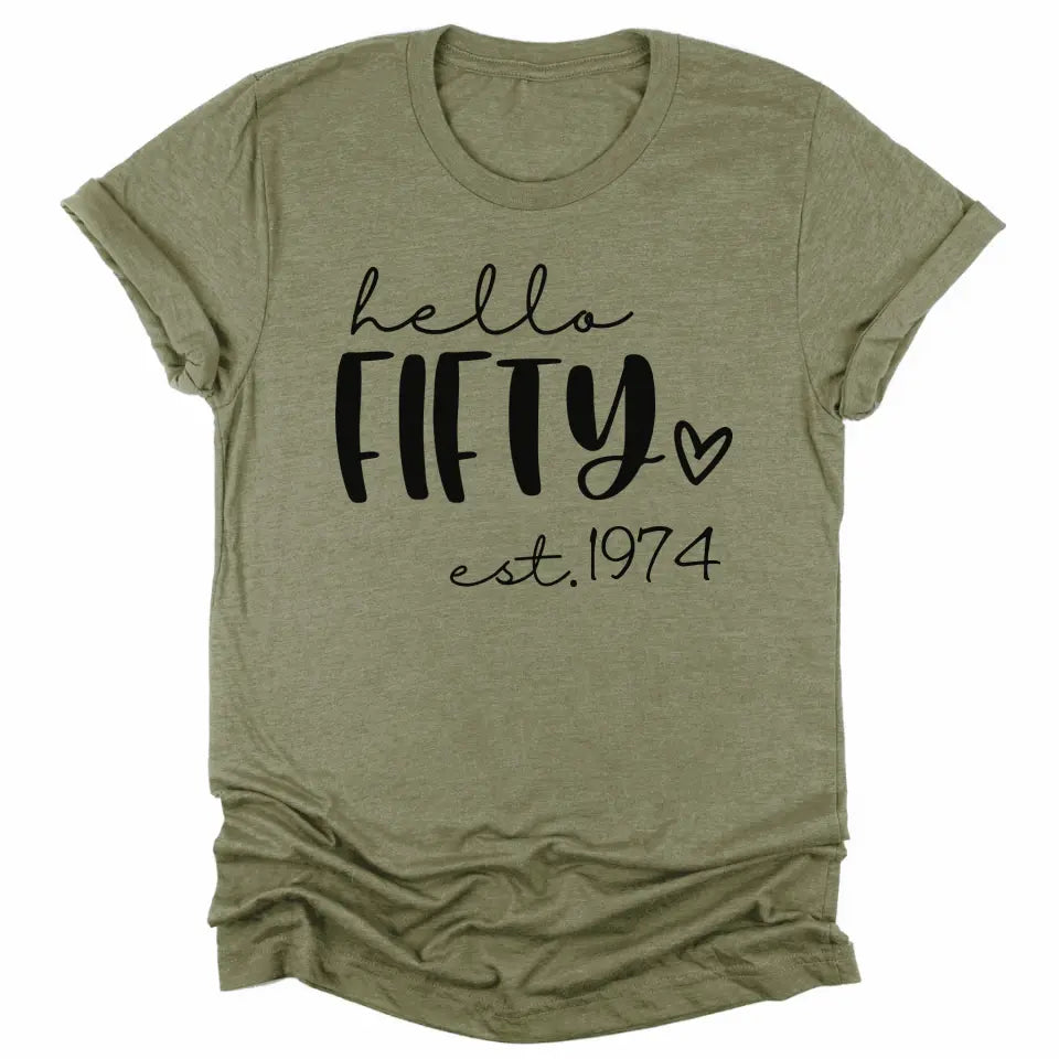 Shirts & Tops-Hello Fifty (EST) - Personalized Unisex T-Shirt-Unisex T-Shirt-S-JackNRoy