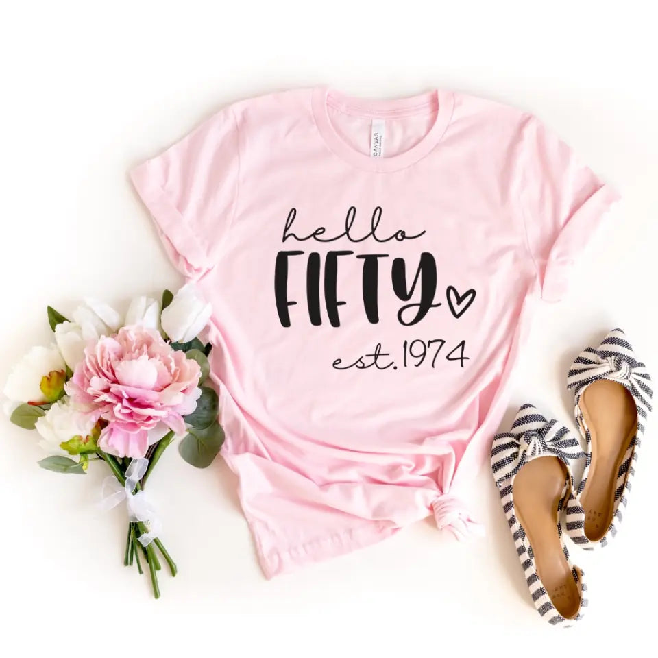 Shirts & Tops-Hello Fifty (EST) - Personalized Unisex T-Shirt-JackNRoy