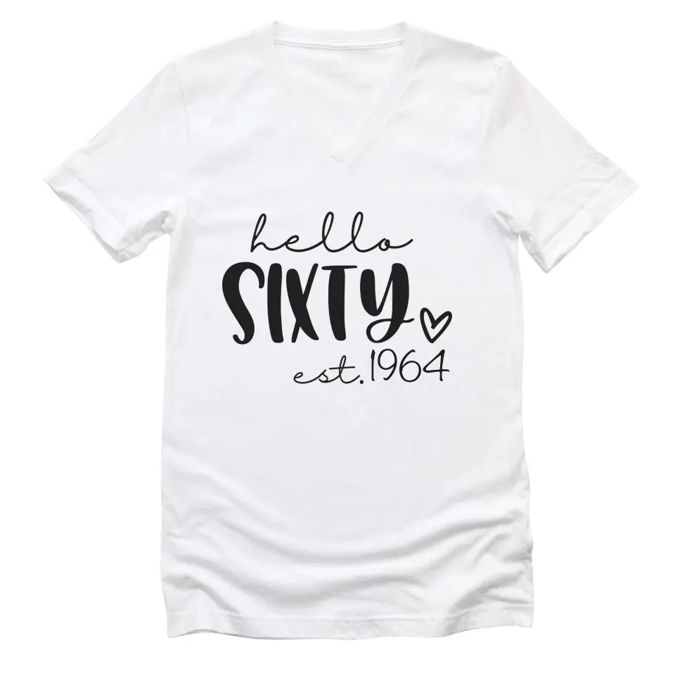 T-Shirt-Hello Sixty (EST) - Personalized Unisex T-Shirt-Unisex V-Neck-S-JackNRoy