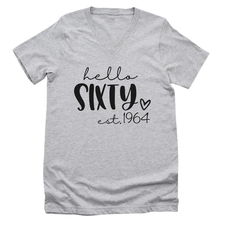 Shirts & Tops-Hello Sixty (EST) - Personalized Unisex T-Shirt-Unisex V-Neck-S-JackNRoy