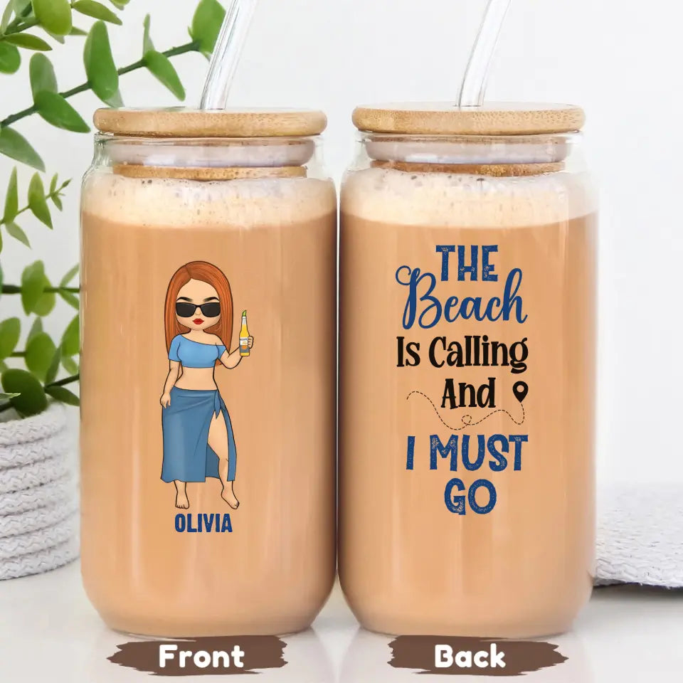 Glass Can-The Beach is Calling- Personalized Glass Can (16oz) | Summer Gift | Custom Tumbler-16oz Glass Can-Glass-JackNRoy