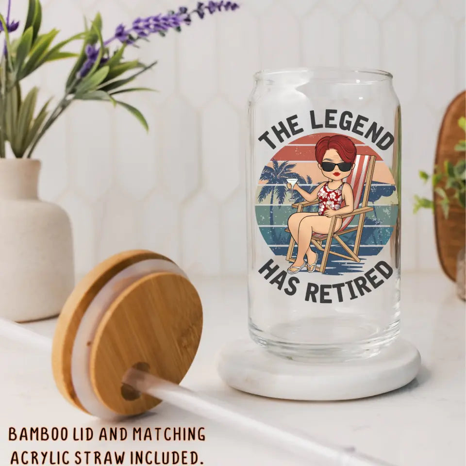 Glass Can-The Legend Has Retired- Personalized Glass Can (16oz) | Retirement Gift | Custom Tumbler-16oz Glass Can-Glass-JackNRoy