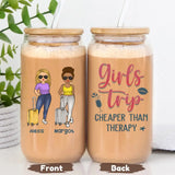 Glass Can-Girls Trip Cheaper Than Therapy - Personalized Glass Can (16oz) | Gift for Besties | Custom Tumbler-16oz Glass Can-Glass-JackNRoy