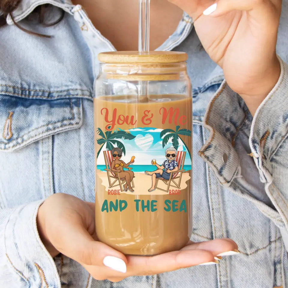 Glass Can-You & Me And The Sea - Personalized Glass Can (16oz) | Couples Gift | Custom Tumbler-16oz Glass Can-Glass-JackNRoy