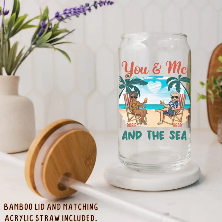 Glass Can-You & Me And The Sea - Personalized Glass Can (16oz) | Couples Gift | Custom Tumbler-16oz Glass Can-Glass-JackNRoy